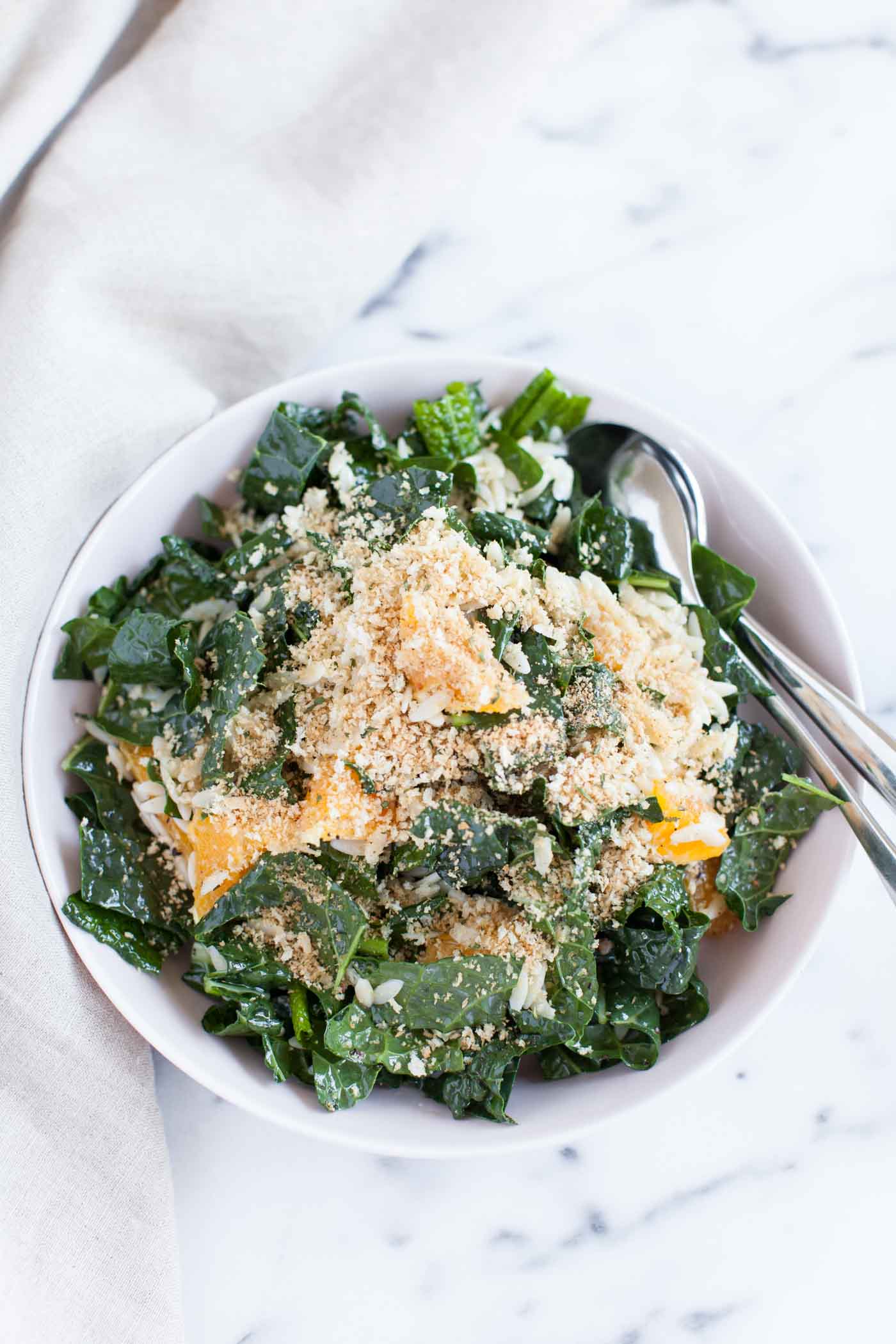 Lemon Kale Orzo with Garlic & Breadcrumbs